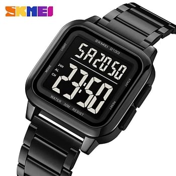 SKMEI 2133 Waterproof Stainless Steel Digital Men's Watch 40 mm - Black