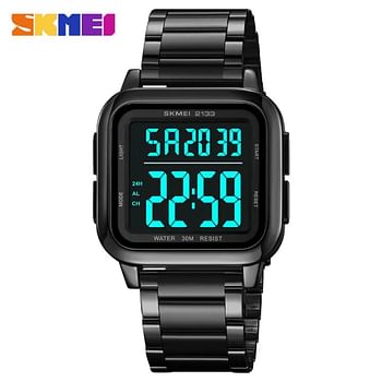 SKMEI 2133 Waterproof Stainless Steel Digital Men's Watch 40 mm - Black