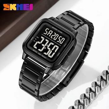 SKMEI 2133 Waterproof Stainless Steel Digital Men's Watch 40 mm- Silver