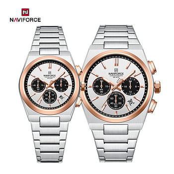 Naviforce NF8048 Classic Stylish Timeless Love Chronograph Stainless Steel Strap Couples Watches -