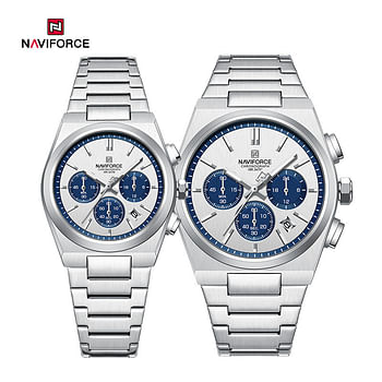 Naviforce NF8048 Classic Stylish Timeless Love Chronograph Stainless Steel Strap Couples Watches - G\G\G