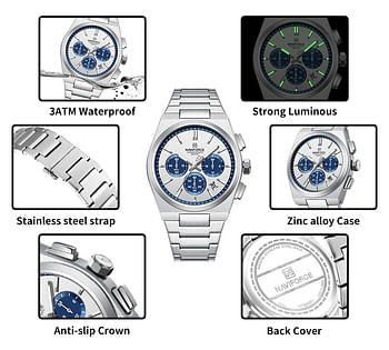 Naviforce NF8048 Classic Stylish Timeless Love Chronograph Stainless Steel Strap Couples Watches - S\B\S