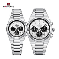 Naviforce NF8048 Classic Stylish Timeless Love Chronograph Stainless Steel Strap Couples Watches - S\W\S