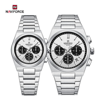 Naviforce NF8048 Classic Stylish Timeless Love Chronograph Stainless Steel Strap Couples Watches - S\BE\BE