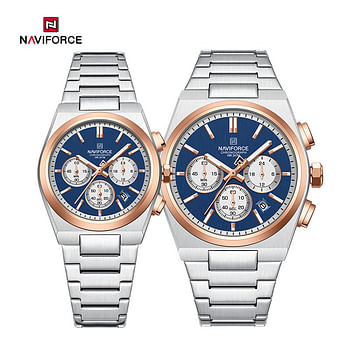 Naviforce NF8048 Classic Stylish Timeless Love Chronograph Stainless Steel Strap Couples Watches - G\G\G