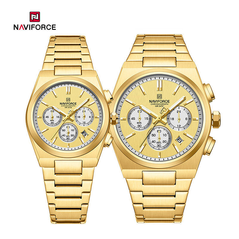 Naviforce NF8048 Classic Stylish Timeless Love Chronograph Stainless Steel Strap Couples Watches - G\G\G