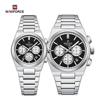 Naviforce NF8048 Classic Stylish Timeless Love Chronograph Stainless Steel Strap Couples Watches - S\B\S