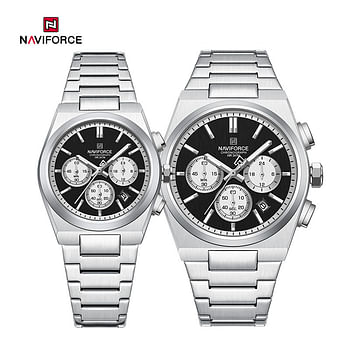 Naviforce NF8048 Classic Stylish Timeless Love Chronograph Stainless Steel Strap Couples Watches - S\W\S