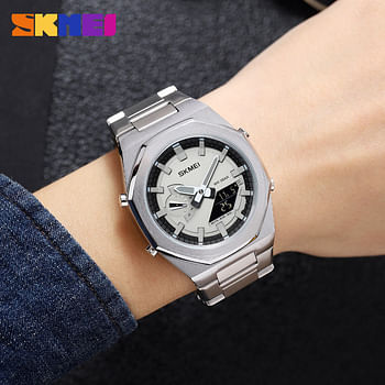 SKMEI 1816 Dual-Display Electronic Watch With Luminous Waterproof Steel Strap Fashion Business Wristwatches For Men 41.1mm - Gold