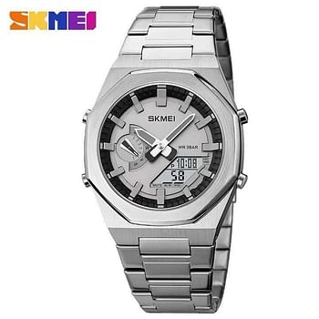 SKMEI 1816 Dual-Display Electronic Watch With Luminous Waterproof Steel Strap Fashion Business Wristwatches For Men 41.1mm - Silver