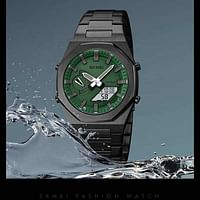 SKMEI 1816 Dual-Display Electronic Watch With Luminous Waterproof Steel Strap Fashion Business Wristwatches For Men 41.1mm - Black, Green