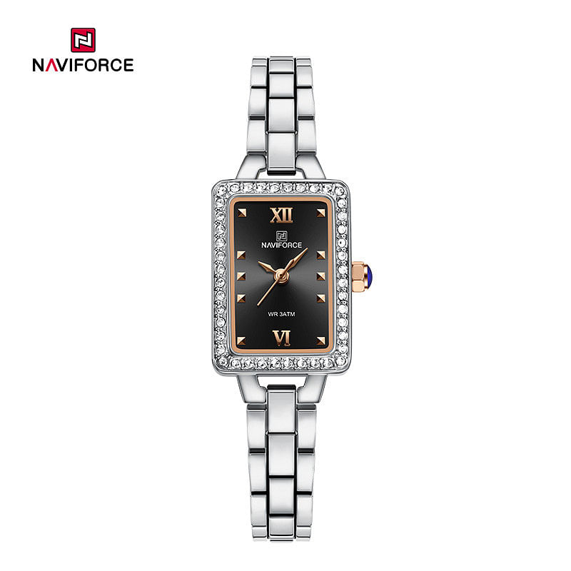 NAVIFORCE 5043 Women’s Square Dial Watch, Waterproof Steel Strap Quartz Chronograph, Retro and Versatile Fashion Watch - RG\B