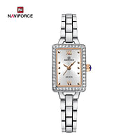 NAVIFORCE 5043 Women’s Square Dial Watch, Waterproof Steel Strap Quartz Chronograph, Retro and Versatile Fashion Watch - RG\W