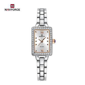 NAVIFORCE 5043 Women’s Square Dial Watch, Waterproof Steel Strap Quartz Chronograph, Retro and Versatile Fashion Watch - RG\W