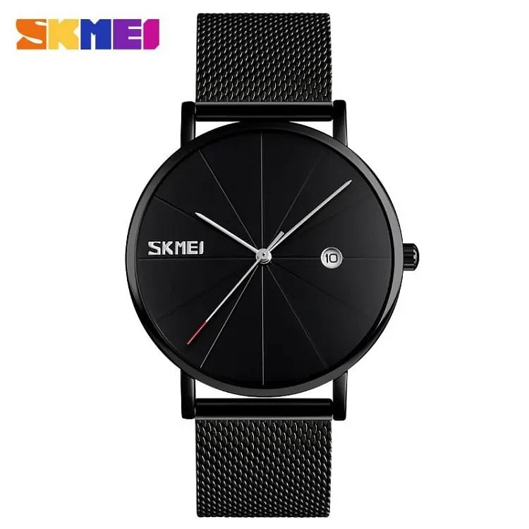 SKMEI 9183 Fashion Luxury Quartz Casual Slim Mesh Steel Waterproof Watches for Men - Black