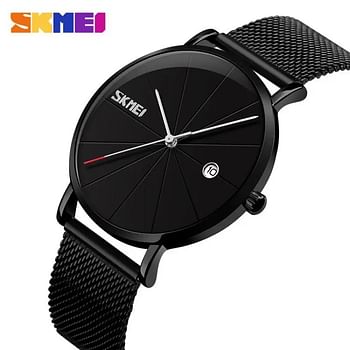 SKMEI 9183 Fashion Luxury Quartz Casual Slim Mesh Steel Waterproof Watches for Men - Black