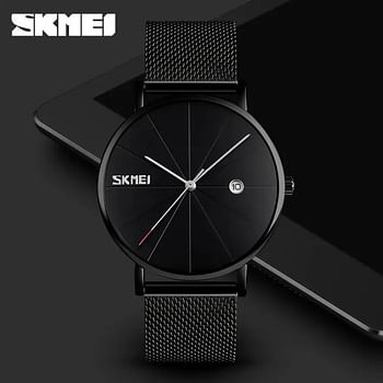 SKMEI 9183 Fashion Luxury Quartz Casual Slim Mesh Steel Waterproof Watches for Men - Black