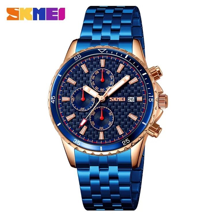 SKMEI 9334 Men's Quartz Watch Date Chronograph Life Waterproof Stainless Steel - Blue