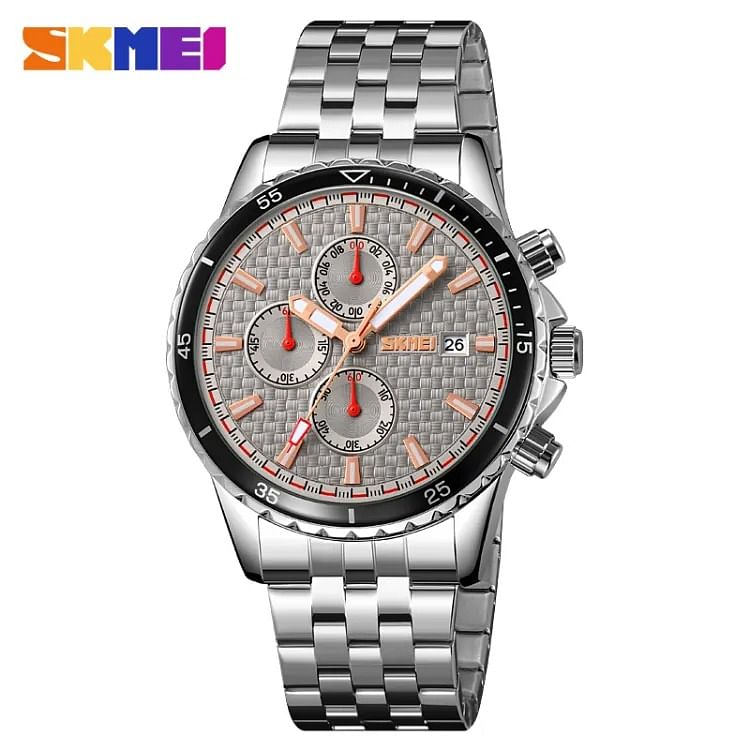 SKMEI 9334 Men's Quartz Watch Date Chronograph Life Waterproof Stainless Steel - Silver Grey