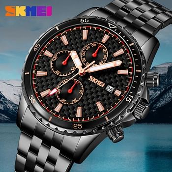 SKMEI 9334 Men's Quartz Watch Date Chronograph Life Waterproof Stainless Steel - Black