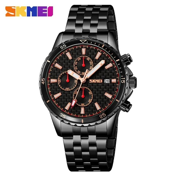 SKMEI 9334 Men's Quartz Watch Date Chronograph Life Waterproof Stainless Steel - Black