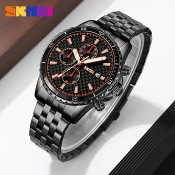 SKMEI 9334 Men's Quartz Watch Date Chronograph Life Waterproof Stainless Steel - Black