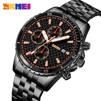 SKMEI 9334 Men's Quartz Watch Date Chronograph Life Waterproof Stainless Steel - Black