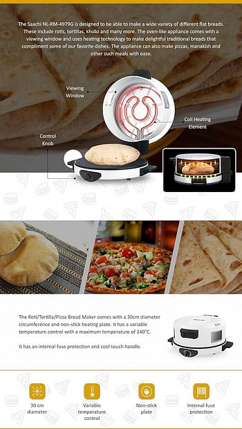 Saachi 30cm Roti tortilla pizza Maker - Nl-rm-4979 - White