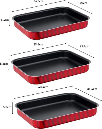 TEFAL TEMPO FLAME OVENWARE SET 3 DISHES TEFAL Tempo Flame 3-Piece Set, Oven Dishes, 24x31cm 27x37cm 29x41cm, Non-Stick Coating, Aluminum, Heat Diffusion, Easy Cleaning Made in France J5715582 - Red