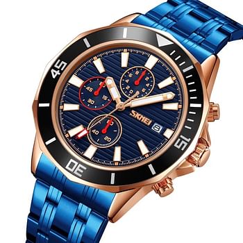 SKMEI 9335 Chronograph Stainless Steel Water Resist - Blue, Rose Gold