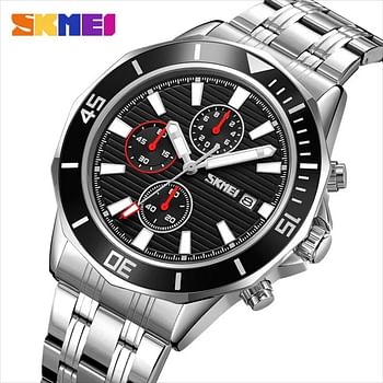 SKMEI 9335 Chronograph Stainless Steel Water Resist 46.5 mm- Silver, Black