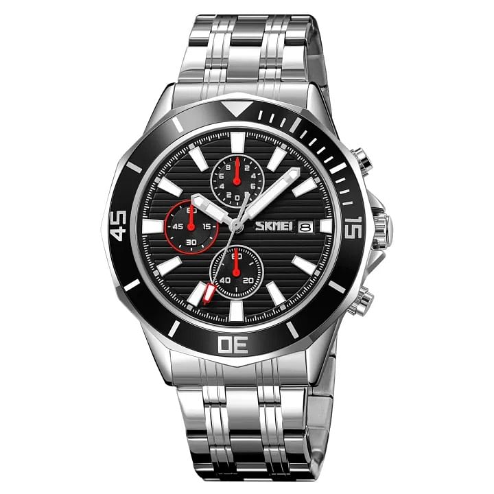 SKMEI 9335 Chronograph Stainless Steel Water Resist 46.5 mm- Silver, Black