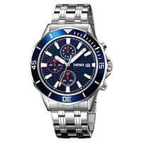 SKMEI 9335 Chronograph Stainless Steel Water Resist 46.6 mm- Silver, Blue