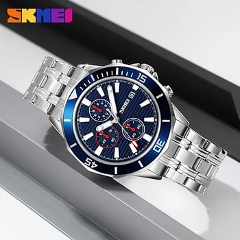 SKMEI 9335 Chronograph Stainless Steel Water Resist 46.6 mm- Silver, Blue