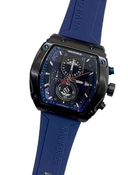 New NAVIFORCE 8059 Men Watch Sport Luxury Chronograph Wristwatch Silicone Strap Quartz Clock - Blue