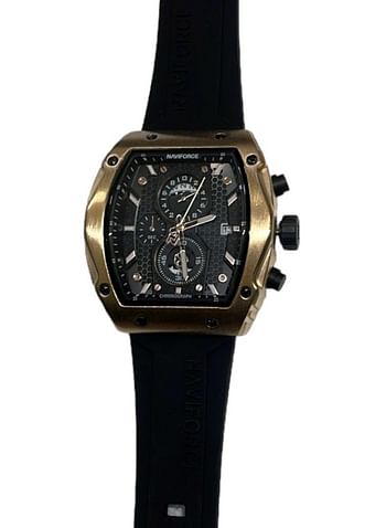 New NAVIFORCE 8059 Men Watch Sport Luxury Chronograph, Wristwatch Silicone Strap Quartz Clock - Black\Gold