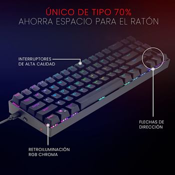 Redragon Wireless Mechanical Gaming 60% Compact 70 Key Tenkeyless RGB Backlit Computer Keyboard with Red Switches for Windows PC Gamers