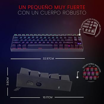 Redragon Wireless Mechanical Gaming 60% Compact 70 Key Tenkeyless RGB Backlit Computer Keyboard with Red Switches for Windows PC Gamers