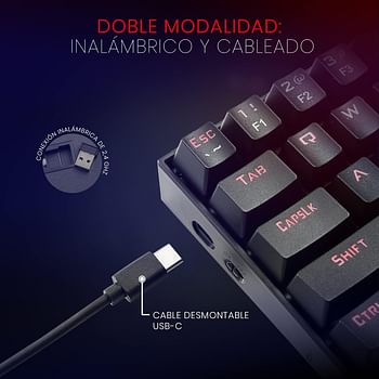 Redragon Wireless Mechanical Gaming 60% Compact 70 Key Tenkeyless RGB Backlit Computer Keyboard with Red Switches for Windows PC Gamers