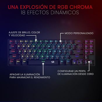 Redragon Wireless Mechanical Gaming 60% Compact 70 Key Tenkeyless RGB Backlit Computer Keyboard with Red Switches for Windows PC Gamers