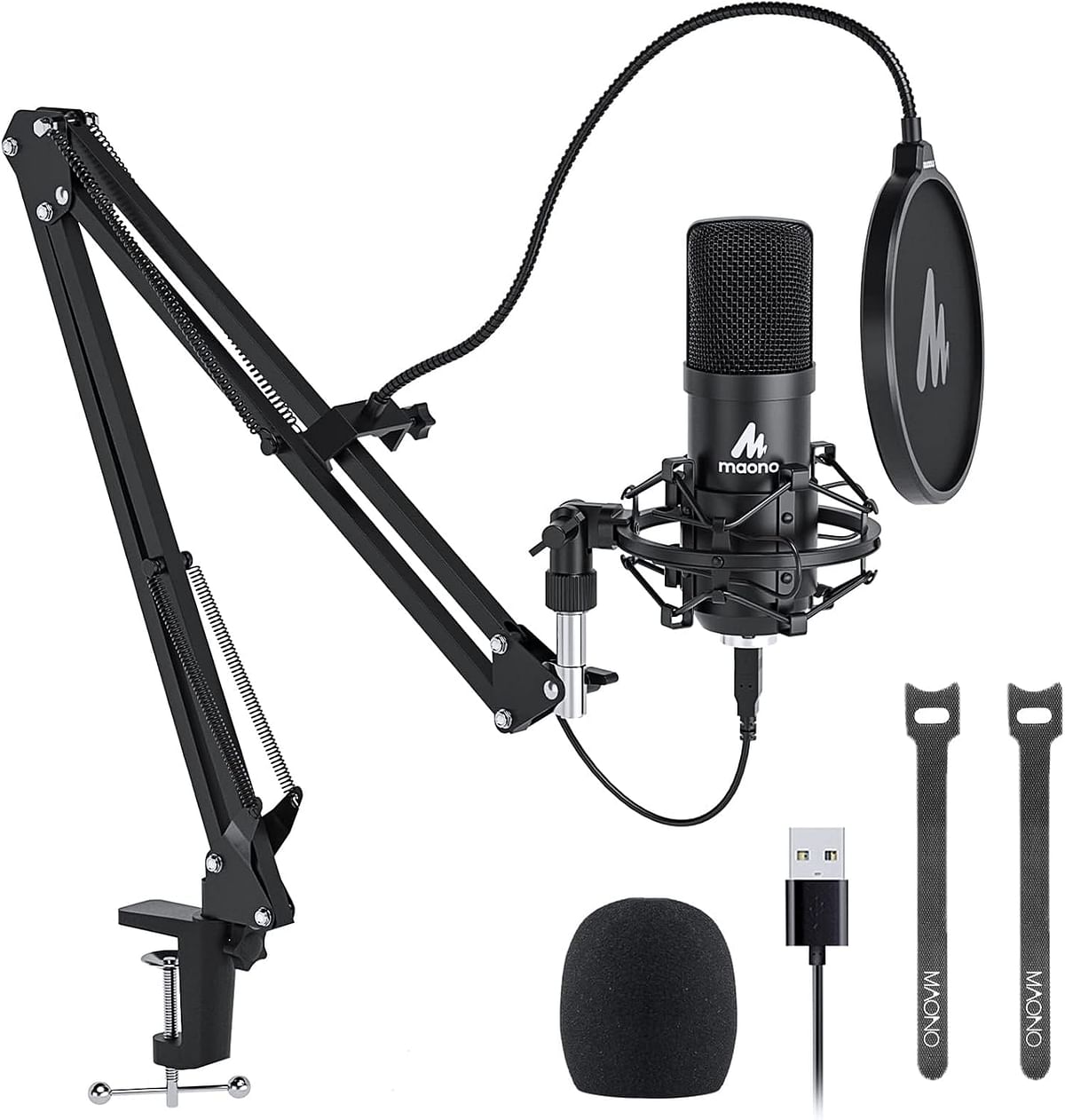 MAONO AU-A04 USB Microphone Kit, Professional Broadcast Condenser Microphone 192kHz/24bit for PC Karaoke YouTube Studio Recording Microphone Black