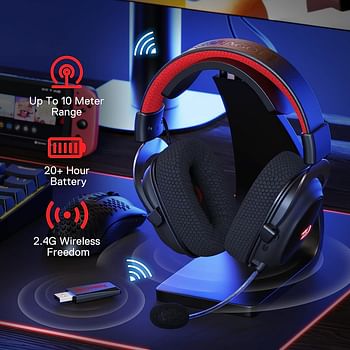 Redragon H510 PRO Zeus-X RGB Wireless Gaming Headset 7.1 Surround Sound 53MM Audio Drivers Memory Foam Ear Pads with Durable Fabric Cover Multi-Platform Headphone USB Powered for PC/PS4/NS