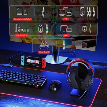 Redragon H510 PRO Zeus-X RGB Wireless Gaming Headset 7.1 Surround Sound 53MM Audio Drivers Memory Foam Ear Pads with Durable Fabric Cover Multi-Platform Headphone USB Powered for PC/PS4/NS