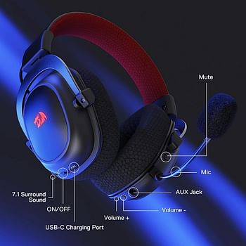 Redragon H510 PRO Zeus-X RGB Wireless Gaming Headset 7.1 Surround Sound 53MM Audio Drivers Memory Foam Ear Pads with Durable Fabric Cover Multi-Platform Headphone USB Powered for PC/PS4/NS