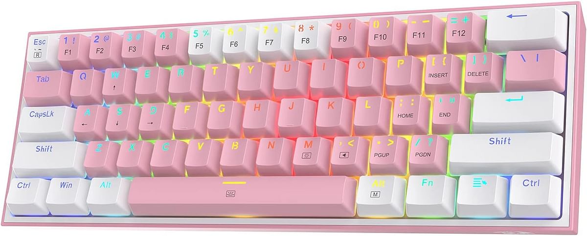 Redragon K617 Fizz 60% Wired RGB Gaming Keyboard, 61 Keys Compact Mechanical Keyboard w/White and Pink Color Keycaps, Linear Red Switch, Pro Driver/Software Supported