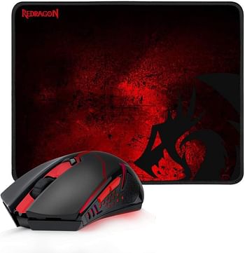 Redragon Wireless Gaming Mouse PLUS Large Gaming Mouse Pad Combo for PC Gamer, RED LED Backlit Cordless 2400 DPI Gaming Mouse and Mouse Pad, Redragon M601WL-BA Gaming Essential Combo