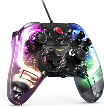 GameSir T4 Kaleid Transparent Wired Gaming Controller for Windows 7/8/10/11, Switch & Android TV Box, RGB Hue Color Lights, Gamepad PC Controller with Turbo/Programmable/3.5mm Audio Jack