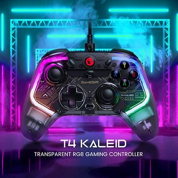 GameSir T4 Kaleid Transparent Wired Gaming Controller for Windows 7/8/10/11, Switch & Android TV Box, RGB Hue Color Lights, Gamepad PC Controller with Turbo/Programmable/3.5mm Audio Jack