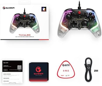 GameSir T4 Kaleid Transparent Wired Gaming Controller for Windows 7/8/10/11, Switch & Android TV Box, RGB Hue Color Lights, Gamepad PC Controller with Turbo/Programmable/3.5mm Audio Jack