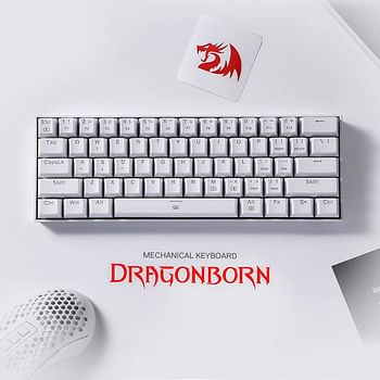 Redragon K630 Dragonborn 60% Wired RGB Gaming Keyboard, 61 Keys Compact Mechanical Keyboard with Tactile Red Switch, Pro Driver Support - White